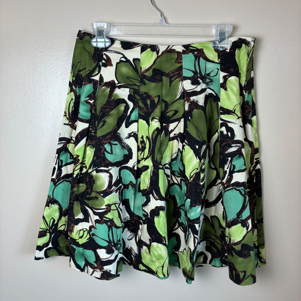 Sunny Leigh Womens Floral A-Line Skirt Green Teal‎ Pleated Side Zip Size 4